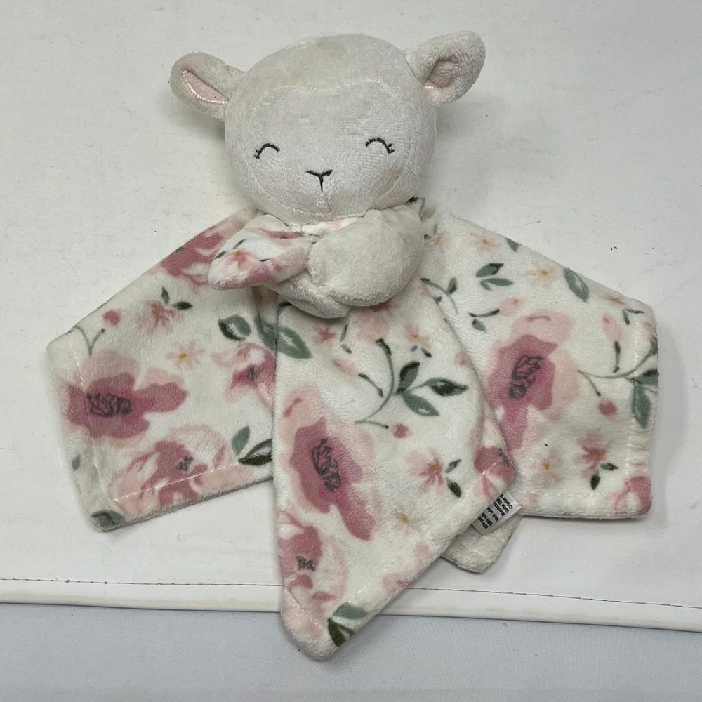 Modern‎ Moments by Gerber Lamb Security Blanket Pink Floral White Lovey Plush